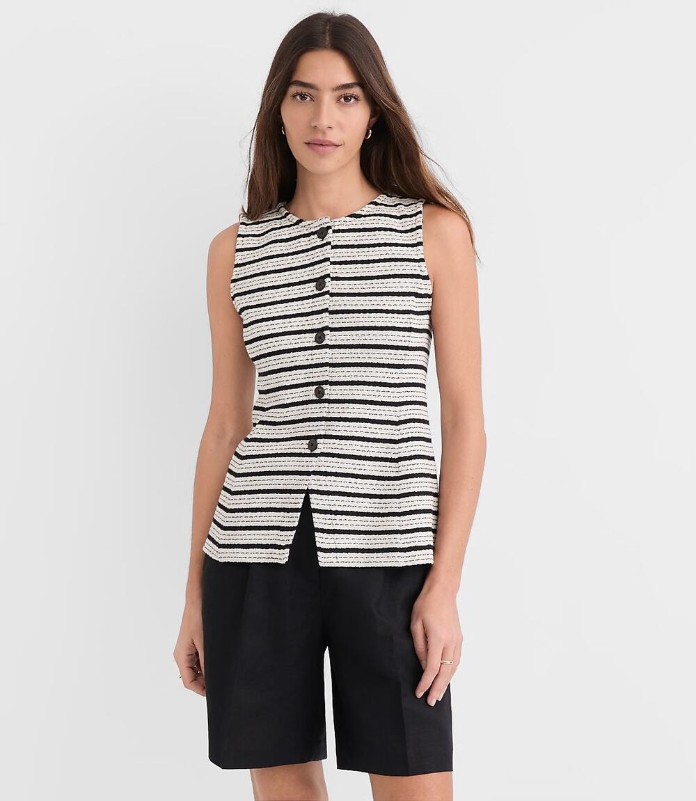 LOFT Women's Striped Textured Knit Vest White And Black Size XS. NEW!